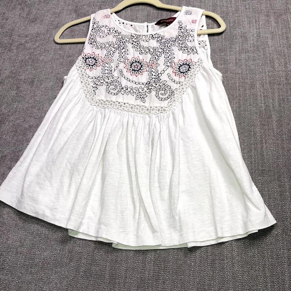 Ranna Gill Tank Top Womens Medium Off White Floral Embroidered Keyhole Summer